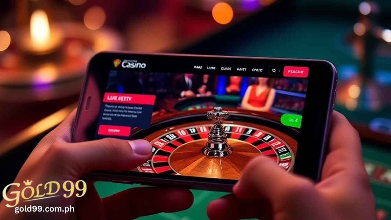 A mobile device using a casino website to play live roulette